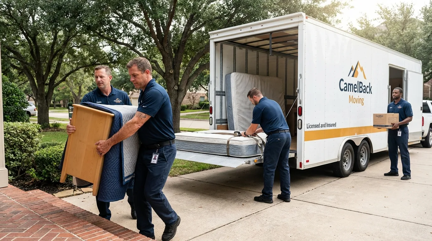 Crew loading residential truck for cross-state move from Millersburg, OH