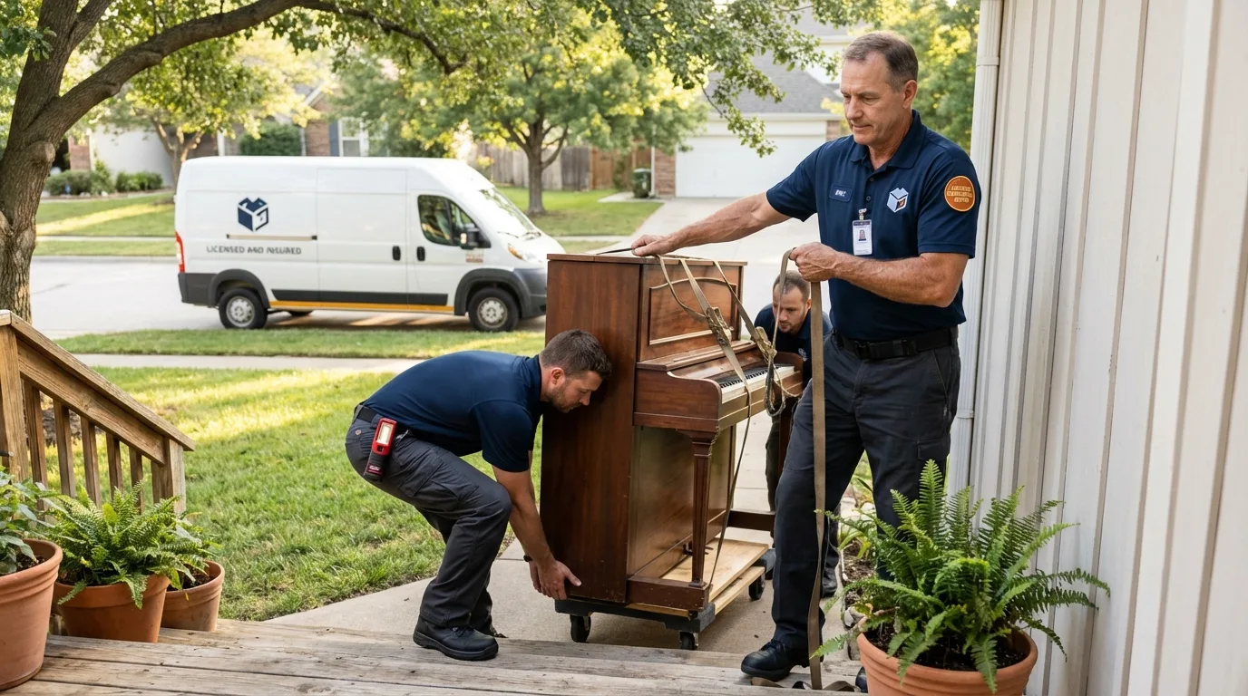 Licensed piano movers securing grand piano in Millersburg, OH